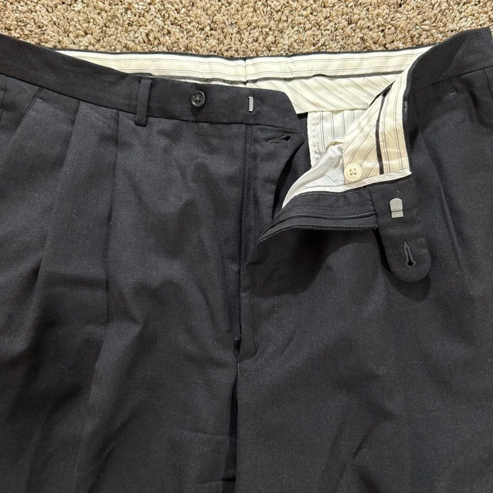 NH 1881 Made in Italy Men 38 Super 120s Tasmanian Wool Pleated Dress Pants Black